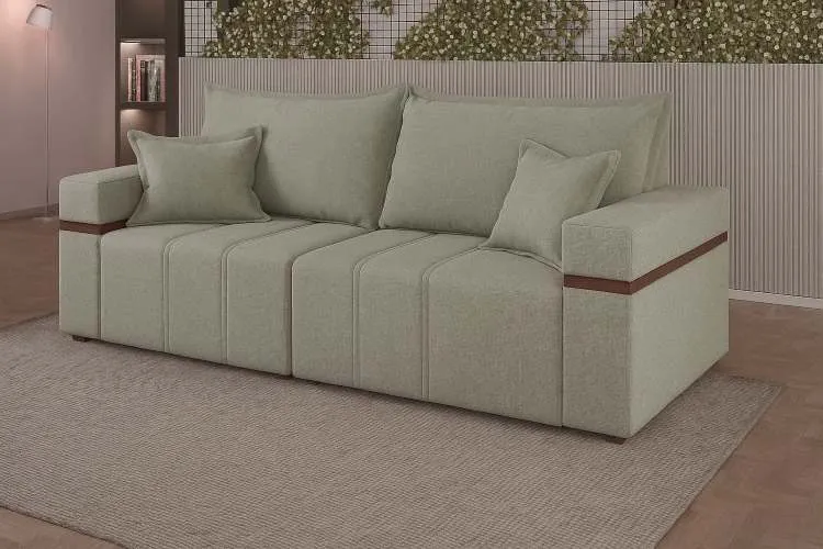 Sofa In Box Alegre 200 2x100 Braco 0,20m Linhao Caqui Esverdeado Padrao 2110 Lufer — Cáqui Esverdeado - Padrão 2110