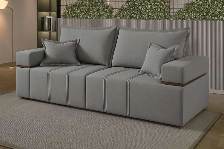 Sofa In Box Alegre 200 2x100 Braco 0,20m Linhao Caqui Esverdeado Padrao 2110 Lufer — Cinza Claro - Padrão 2114
