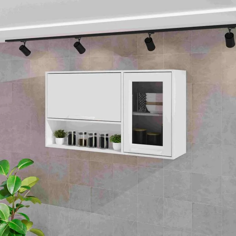 Aereo Basculante Cozinha Florida 120 2P Vidro Fume Cinamomo.Off White Salleto — Aéreo Basculante 120 2P - Branco