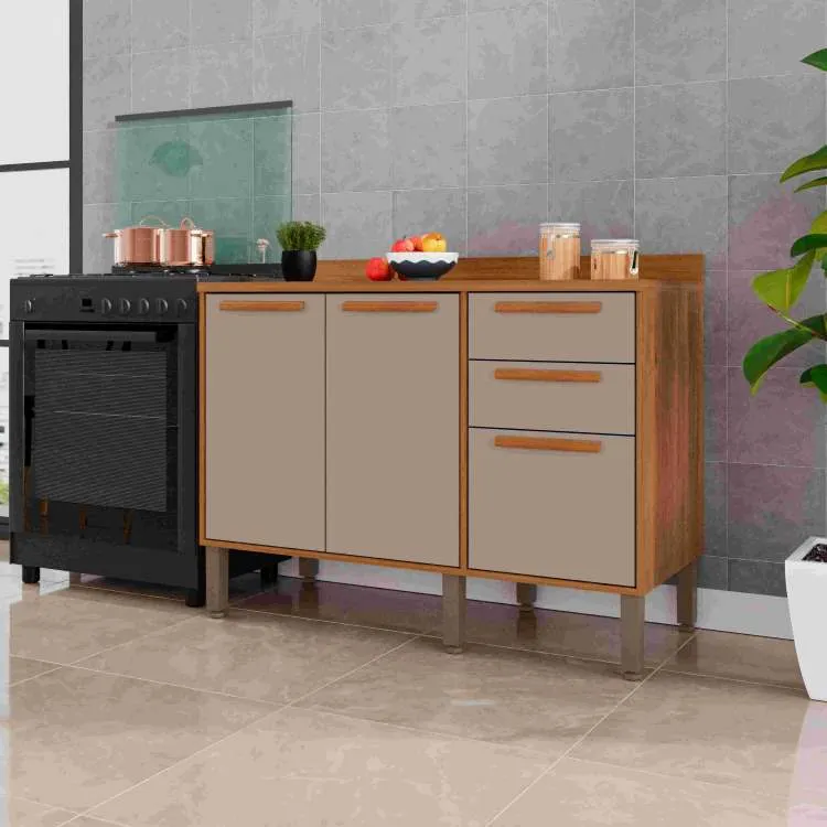 Balcao Cozinha Florida 120 3P2G Cinamomo.Off White Salleto — Balcao 120 3P2G - Cinamomo/Off White
