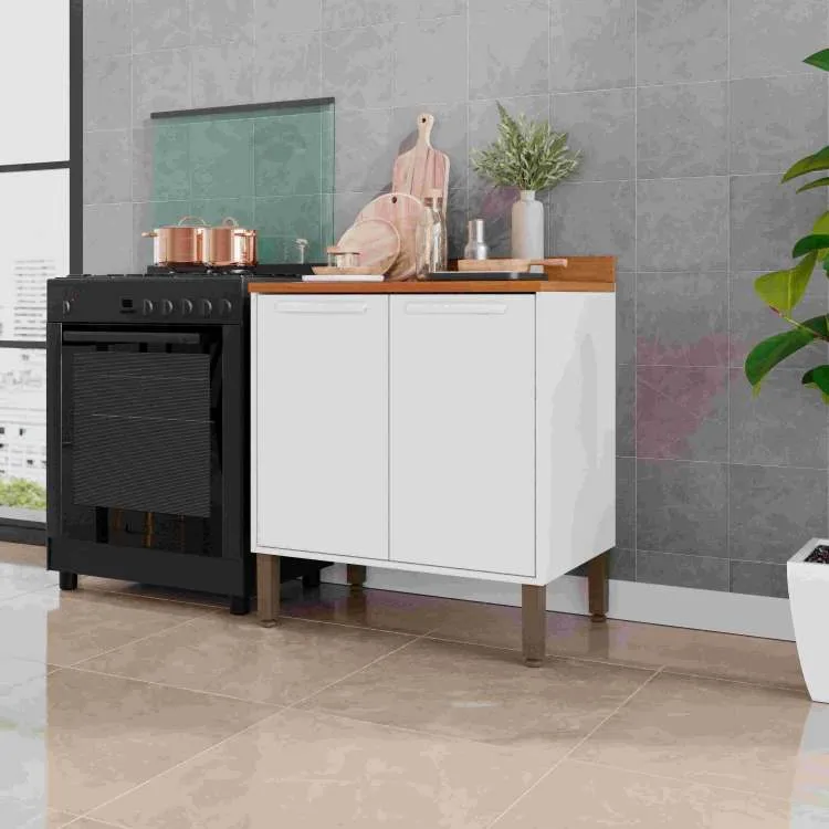 Aereo Basculante Cozinha Florida 120 2P Vidro Fume Cinamomo.Off White Salleto — Balcão 80 2P - Branco