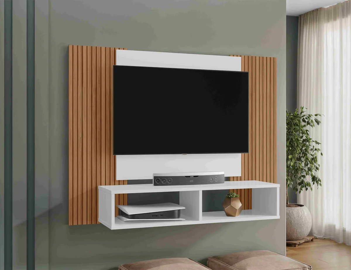Painel Navi 120 2N Branco.Cinamomo Efeito Ripado 3D Bechara Moveis — Branco/Cinamomo 3D