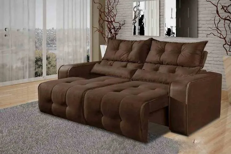 Estofado Retratil Reclinavel Minas 200 2x100 508 Decorar — Veludo Suede - Marrom 506