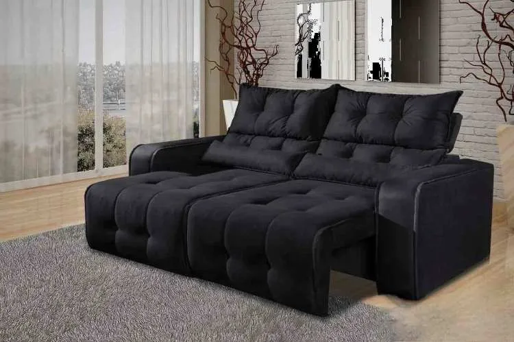 Estofado Retratil Reclinavel Minas 200 2x100 508 Decorar — Veludo Suede - Preto 509