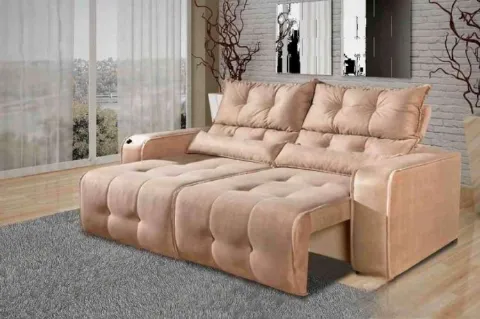 Estofado Retratil Reclinavel Minas 200 2x100 Veludo Suede Bege 512 Decorar Estofados