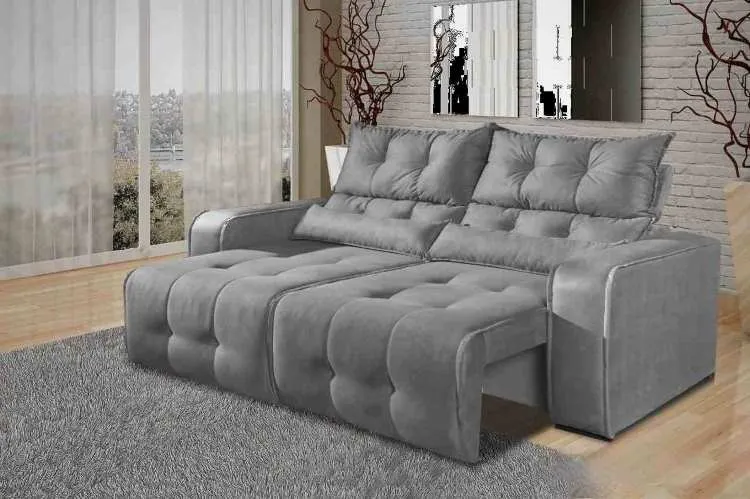 Estofado Retratil Reclinavel Minas 250 2x125 Veludo Suede Cinza 508 Decorar Estofados — Veludo Suede - Cinza 508