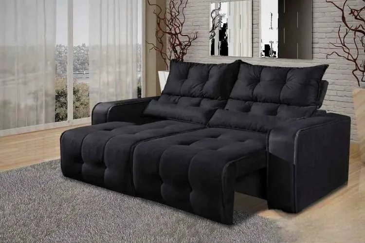 Estofado Retratil Reclinavel Minas 250 2x125 Veludo Suede Cinza 508 Decorar Estofados — Veludo Suede - Preto 509