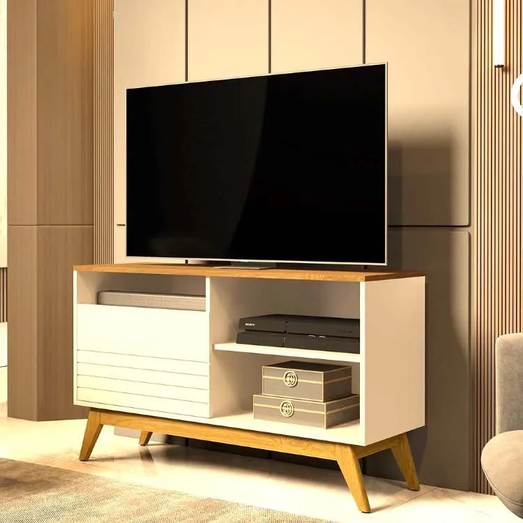 Rack Fenix Wood 108 Off White.Nature Giga Moveis — Off White/Nature