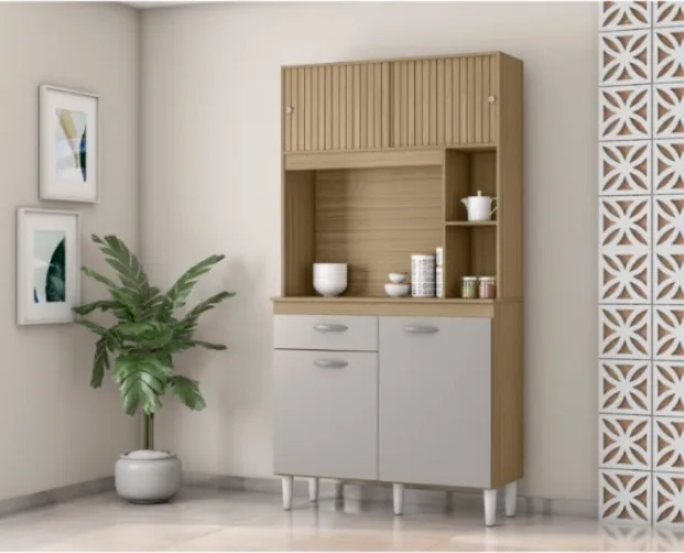 Kit Cozinha Duda 90 4P1G Interior.Medidas Poquema — Damasco Ripado 3D/Off White