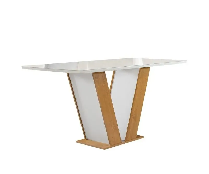 Mesa Qatar 120x80 Tampo Londres Plus Canto Copo com Vidro Cinamomo.Off White Cel Moveis — Cinamomo/Off White