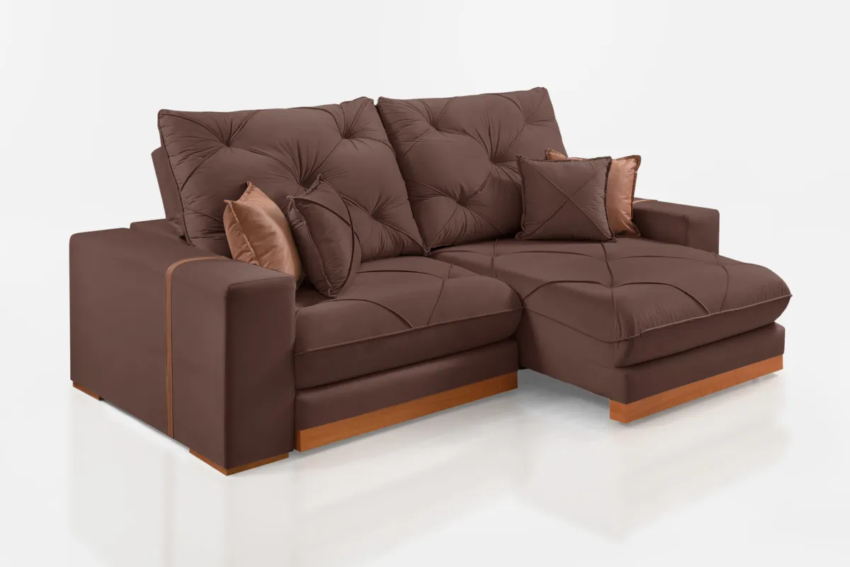 Estofado Retratil Reclinavel Granbelo 250 2x100 Brc 25cm Veludo Inca Grafite 10 Idealle — Veludo Inca Marrom 17