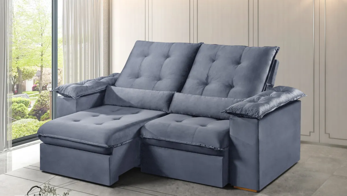 Estofado Retratil Reclinavel Madri.Opel 200 2x100 Pillow 20cm Veludo Suede Cinza 403 Kairos Estofados — Veludo Suede - Cinza