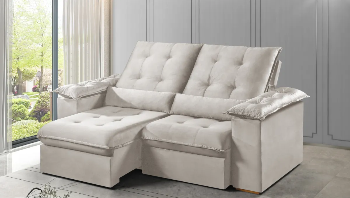 Estofado Retratil Reclinavel Madri.Opel 200 2x100 Pillow 20cm Veludo Suede Cinza 403 Kairos Estofados — Veludo Suede - Bege Claro