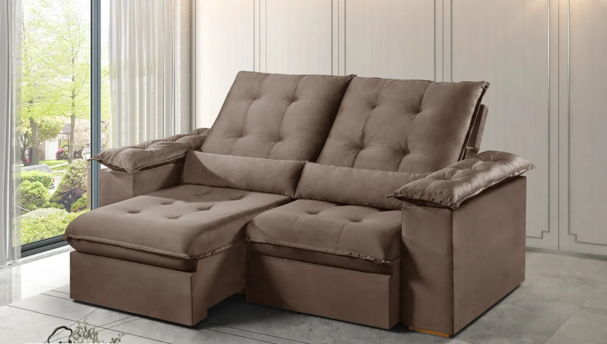 Estofado Retratil Reclinavel Madri.Opel 200 2x100 Pillow 20cm Veludo Suede Cinza 403 Kairos Estofados — Veludo Suede - Marrom