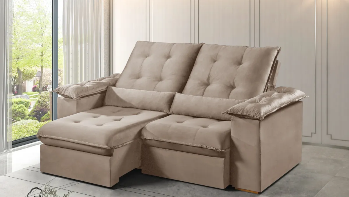 Estofado Retratil Reclinavel Madri.Opel 200 2x100 Pillow 20cm Veludo Suede Cinza 403 Kairos Estofados — Veludo Suede - Bege Escuro (Capuccino)