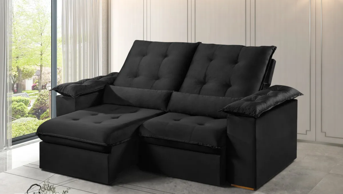 Estofado Retratil Reclinavel Madri.Opel 200 2x100 Pillow 20cm Veludo Suede Cinza 403 Kairos Estofados — Veludo Suede - Preto
