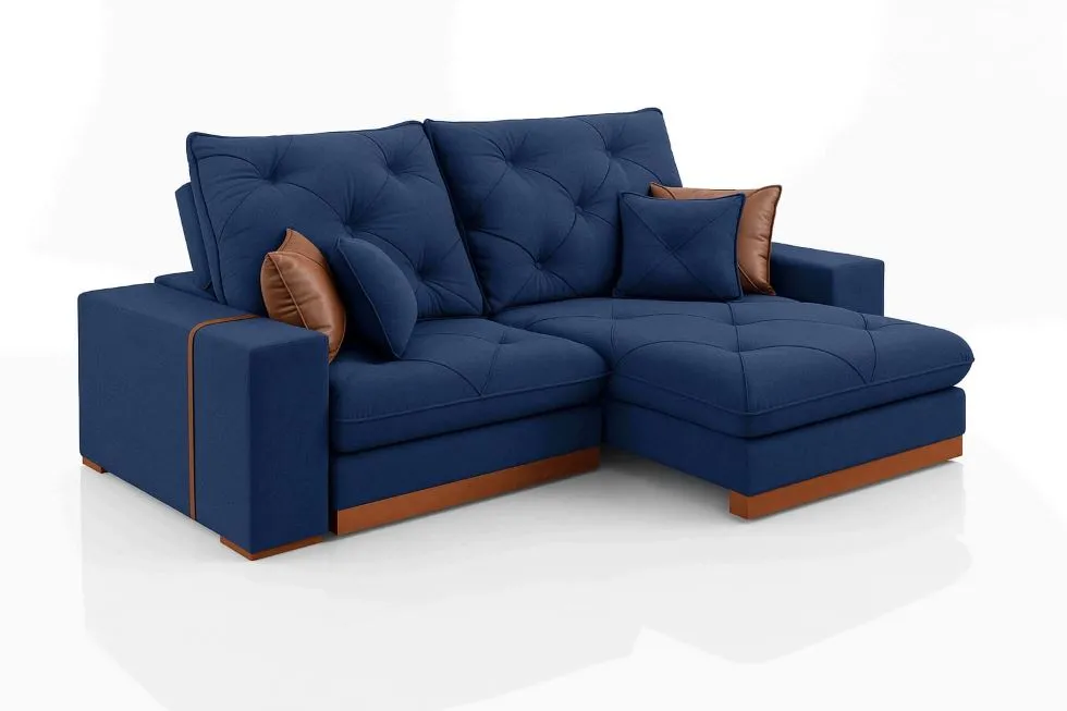 Estofado Retratil Reclinavel Granbelo 250 2x100 Brc 25cm Veludo Inca Grafite 10 Idealle — Veludo Inca - Azul 24
