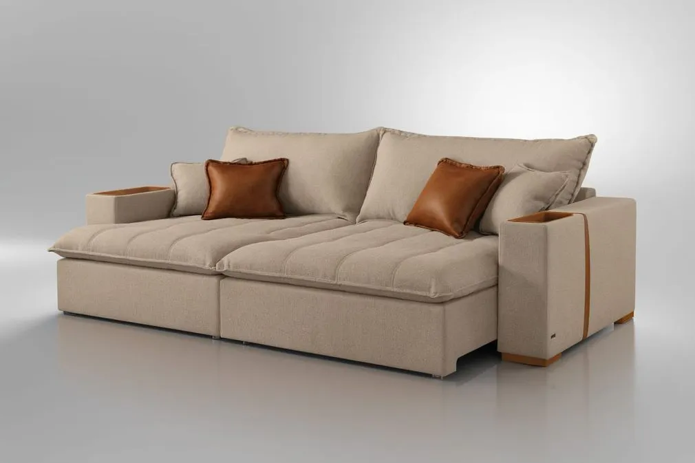 Sofa Cama Belize 220 2x Moludos 90 Braco 20cm Linho Bege L 01 Casa Decor Estofados — Linho Bege - L 01