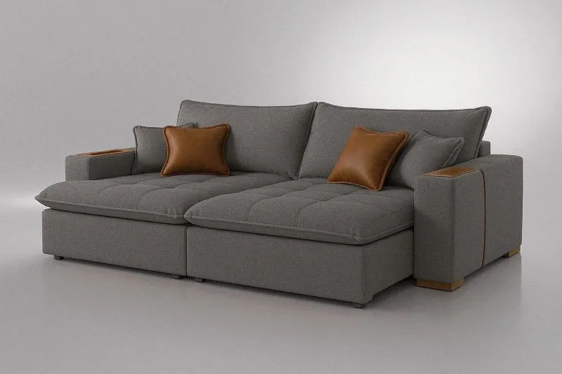 Sofa Cama Belize 240 2x Moludos 100 Braco 20cm Linho Bege L 01 Confort Lar Estofados — Linho Cinza - L 10