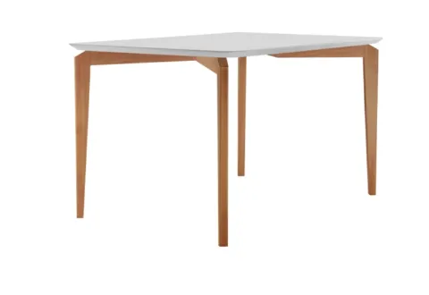 Mesa Roma 120x80 Base Roma e Tampo MDF 18mm.Vidro Canela.Off White Sala Vip Moveis