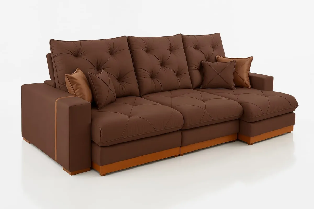 Estofado Retratil Reclinavel Granbelo 320 3x90 + Braco 25cm Veludo Inca Preto 13 Idealle — Veludo Marrom 17