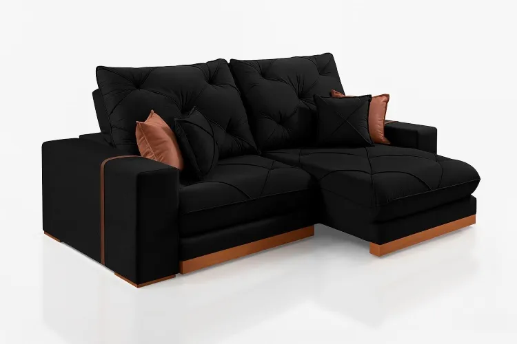 Estofado Retratil Reclinavel Granbelo 250 2x100 Brc 25cm Veludo Inca Grafite 10 Idealle — Veludo Inca - Preto 13