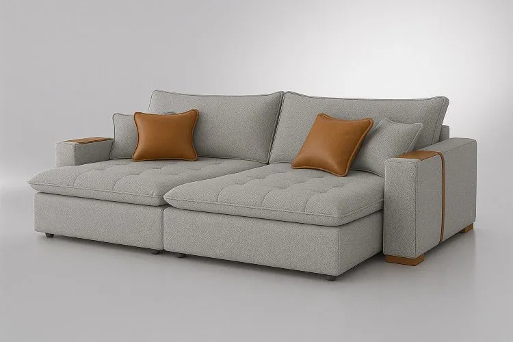 Sofa Cama Belize 240 2x Modulos 100 Braco 20cm Linho Cinza Claro L09 Casa Decor Estofados — Linho Cinza Claro L09