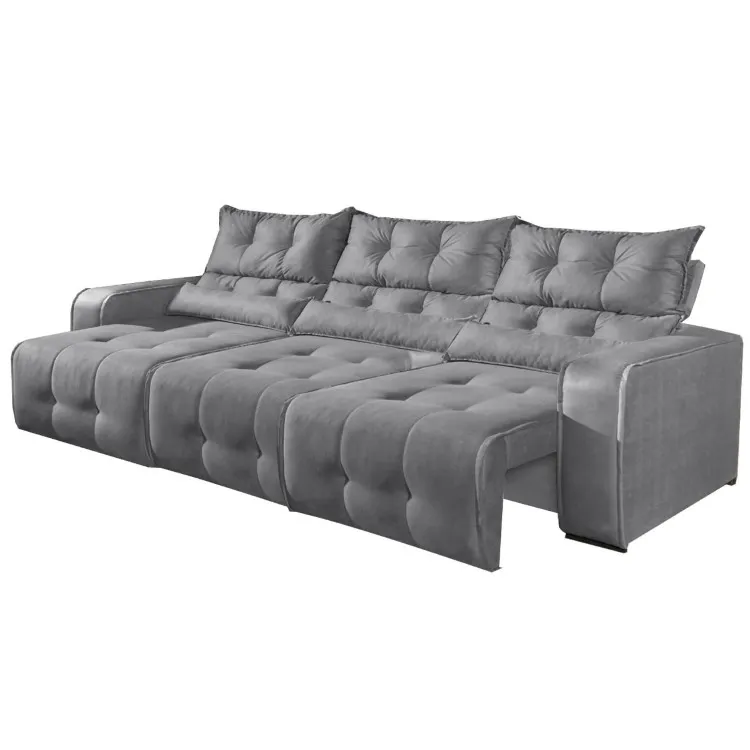 Estofado Retratil Reclinavel Minas 250 3 Moludos 70 mais Braco 20cm Veludo Suede Cinza 508 Decorar Moveis — Veludo Cinza