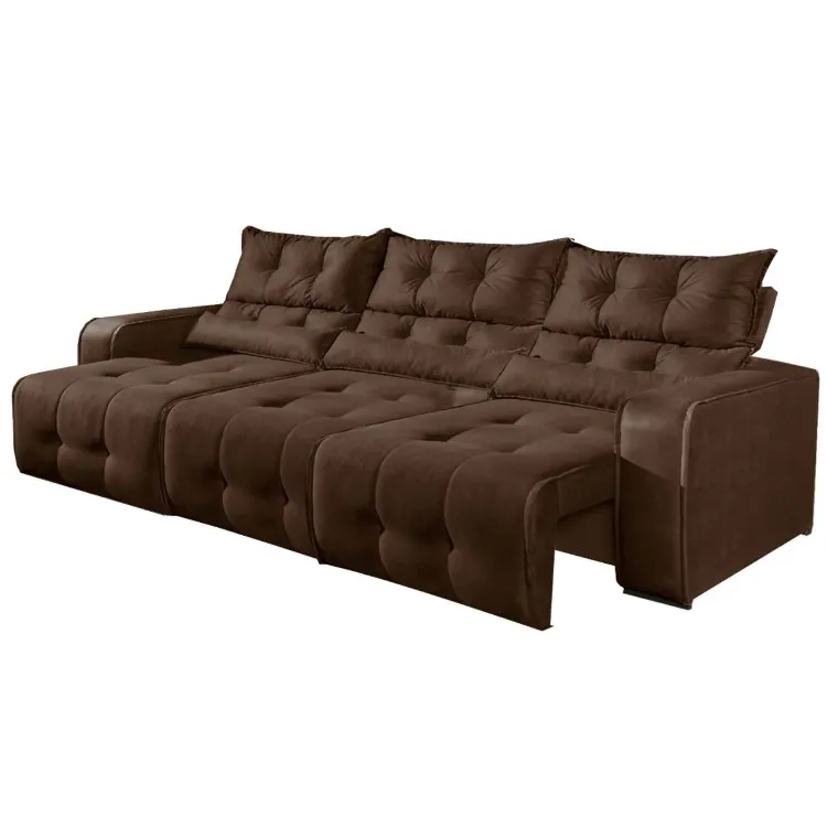 Estofado Retratil Reclinavel Minas 250 3 Moludos 70 mais Braco 20cm Veludo Suede Cinza 508 Decorar Moveis — Veludo Marrom 506
