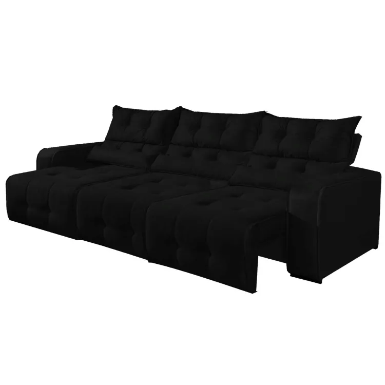 Estofado Retratil Reclinavel Minas 250 3 Moludos 70 mais Braco 20cm Veludo Suede Cinza 508 Decorar Moveis — Veludo Preto