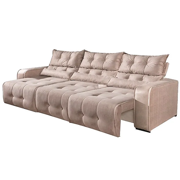 Estofado Retratil Reclinavel Minas 250 3 Modulos 70 mais Braco 20cm Veludo Bege Decorar Moveis — Veludo Bege