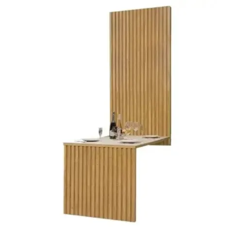 Mesa Cancun 120x90 com Painel Ripado Cinamomo Tampo MDF Vidro Off White Cel Moveis