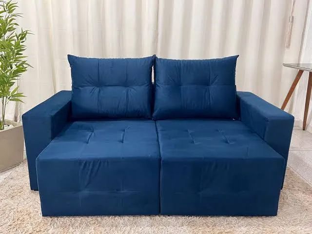 Estofado Retratil Ibiza 180 2x90 Veludo 01 Bege Claro Bia Estofados — Veludo Azul
