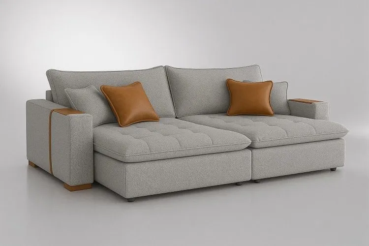 Sofa Cama Retratil Mariah 250 2x100 + Braco 25cm Linho Gelo - Idealle — Linho Gelo