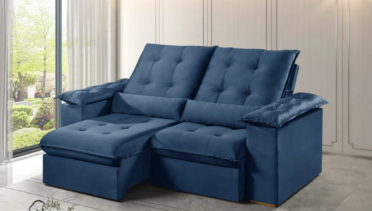 Estofado Retratil Reclinavel Madri.Opel 200 2x100 Pillow 20cm Veludo Suede Cinza 403 Kairos Estofados — veludo Suede Azul