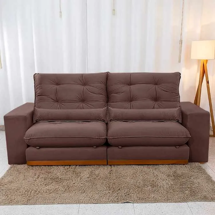 Estofado Retratil Reclinavel Toronto 210 2x80 mais Brc 25cm Molas Pocket e Pillow 25cm Veludo Suede Grafit Bia Estofados — Veludo Suede Marrom