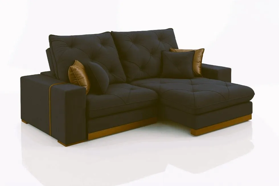 Estofado Retratil Reclinavel Granbelo 230 2x90 mais Braco 25cm Veludo Inca Cru 01 Idealle — Veludo Inca Preto 14