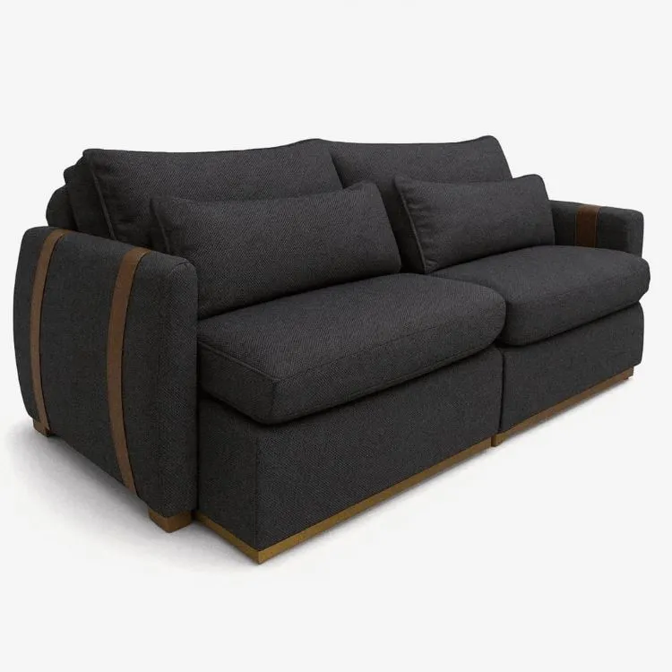 Sofa Cama Retratil Reclinavel Zeus/Theo 230 2x100 + Braco 15cm Linho Azul Marinho 16 Idealle — Linho Grafite