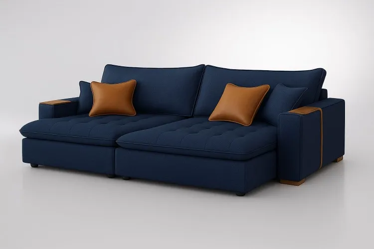 Sofa Cama Retratil Mariah 250 2x100 + Braco 25cm Linho Bege 01 Idealle — Linho Azul