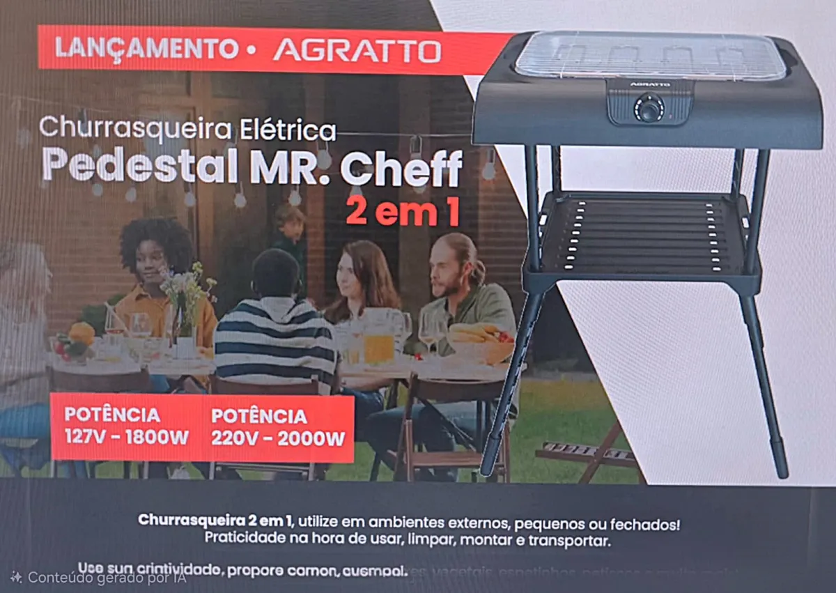 Churrasqueira Eletrica Pedestal Mr Cheff ACHP01N 01 1800W 127v Agratto — Churraqueira Elétrica Pedestal Mr Cheff