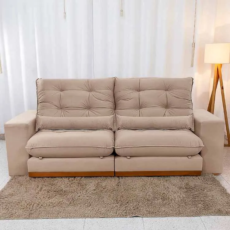 Estofado Retratil Reclinavel Toronto 290 2x120 mais 25cm Brc com Pillow 25cm Veludo Suede Bege Bia Estofados — Veludo Suede Bege