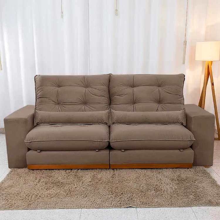 Estofado Retratil Reclinavel Toronto 290 2x120 mais 25cm Brc com Pillow 25cm Veludo Suede Bege Bia Estofados — Veludo Suede Capuccin