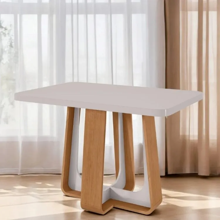Mesa Sintonia 120 Maxi Tampo MDF com Vidro Amendoa Clean.Off White Lopas Moveis — Mesa Sintonio 120 - Amêndoia Clena/Off White