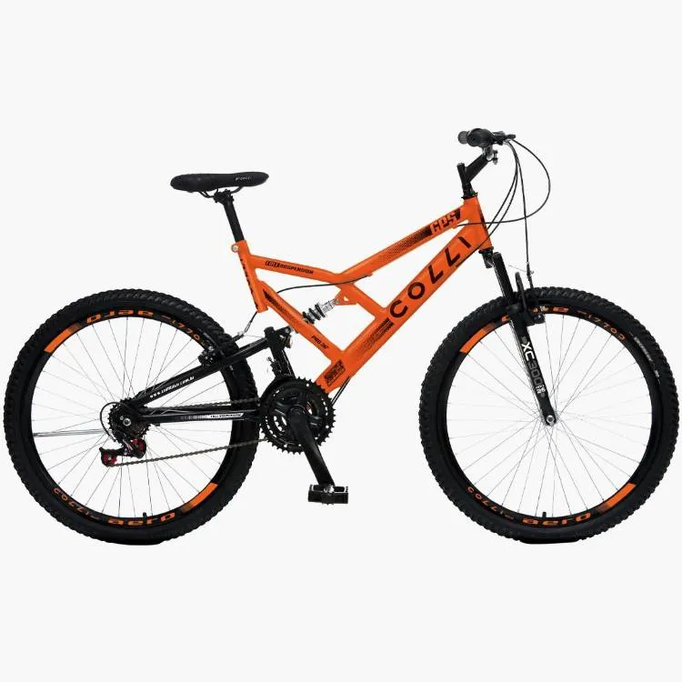 Bicicleta Colli GPS Dupla Suspensao Furl Aro 26 21 Marchas Laranja Neon Cod 148 12D EM Colli — Bicicleta GPS Dupla Suspensão - Laranja Neon