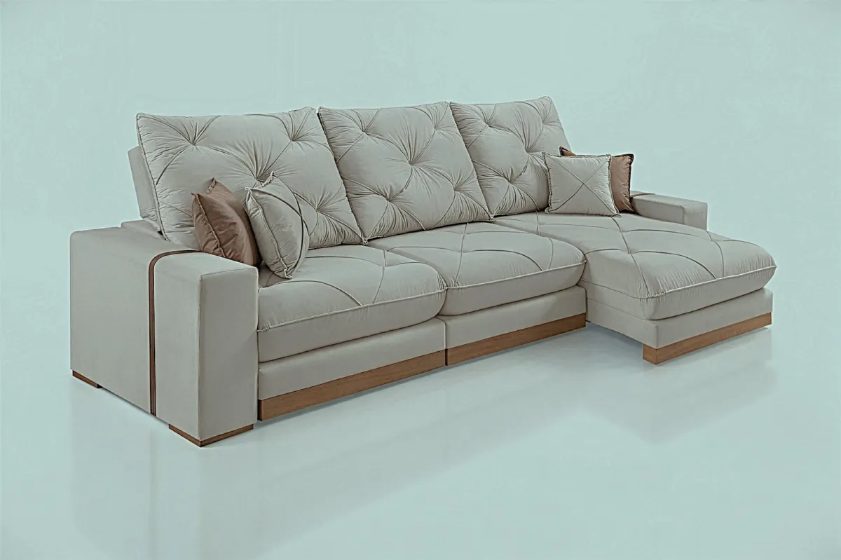 Estofado Retratil Reclinavel Granbelo 320 3x90 + Braco 25cm Veludo Inca Preto 13 Idealle — Estodado Granbelo 320 - Veludo Bege Claro 02