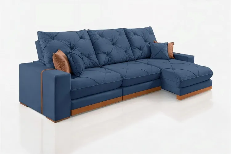 Estofado Retratil Reclinavel Granbelo 320 3x90 + Braco 25cm Veludo Inca Preto 13 Idealle — Veludo Azul 24