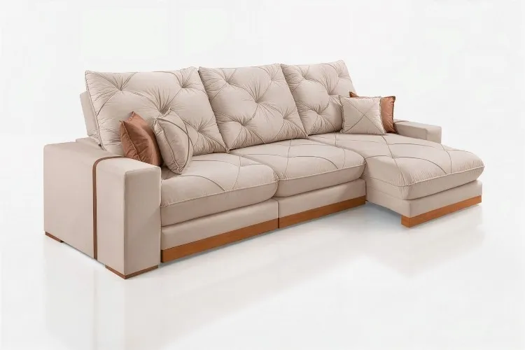 Estofado Retratil Reclinavel Granbelo 320 3x90 + Braco 25cm Veludo Inca Preto 13 Idealle — Linho Bege 01