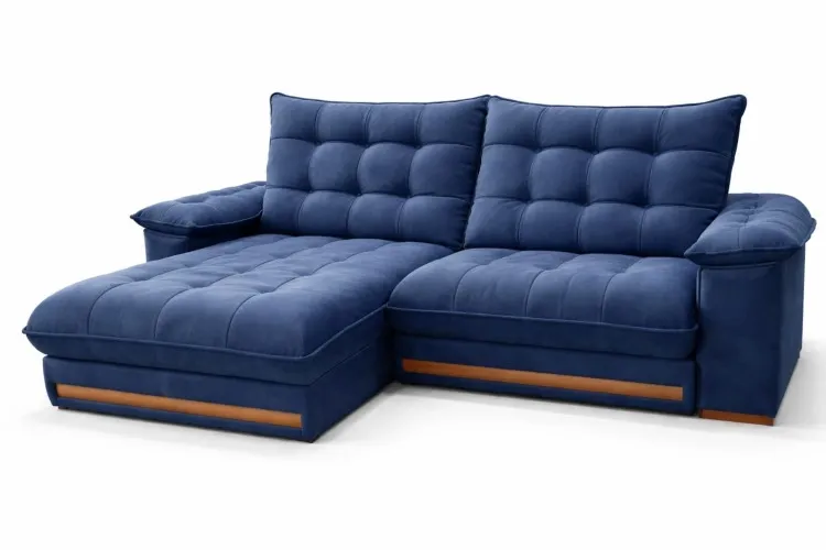 Estofado Retratil Reclinavel Barcelona 250 2x100 mais Braco 25cm Pillow 30 Veludo Inca Marrom 17 Idealle — Veludo Azul 24