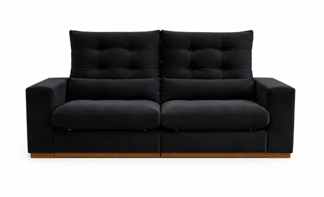 Estofado Retratil Reclinavel Toronto 250 2x100 mais Brc 25cm com Pillow 25cm Veludo Suede Capuccino Bia Estofados — Veludo Preto