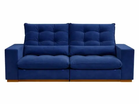Estofado Retratil Reclinavel Toronto 250 2x100 mais 25cm Brc com Pillow 25cm Veludo Suede Azul Bia Estofados